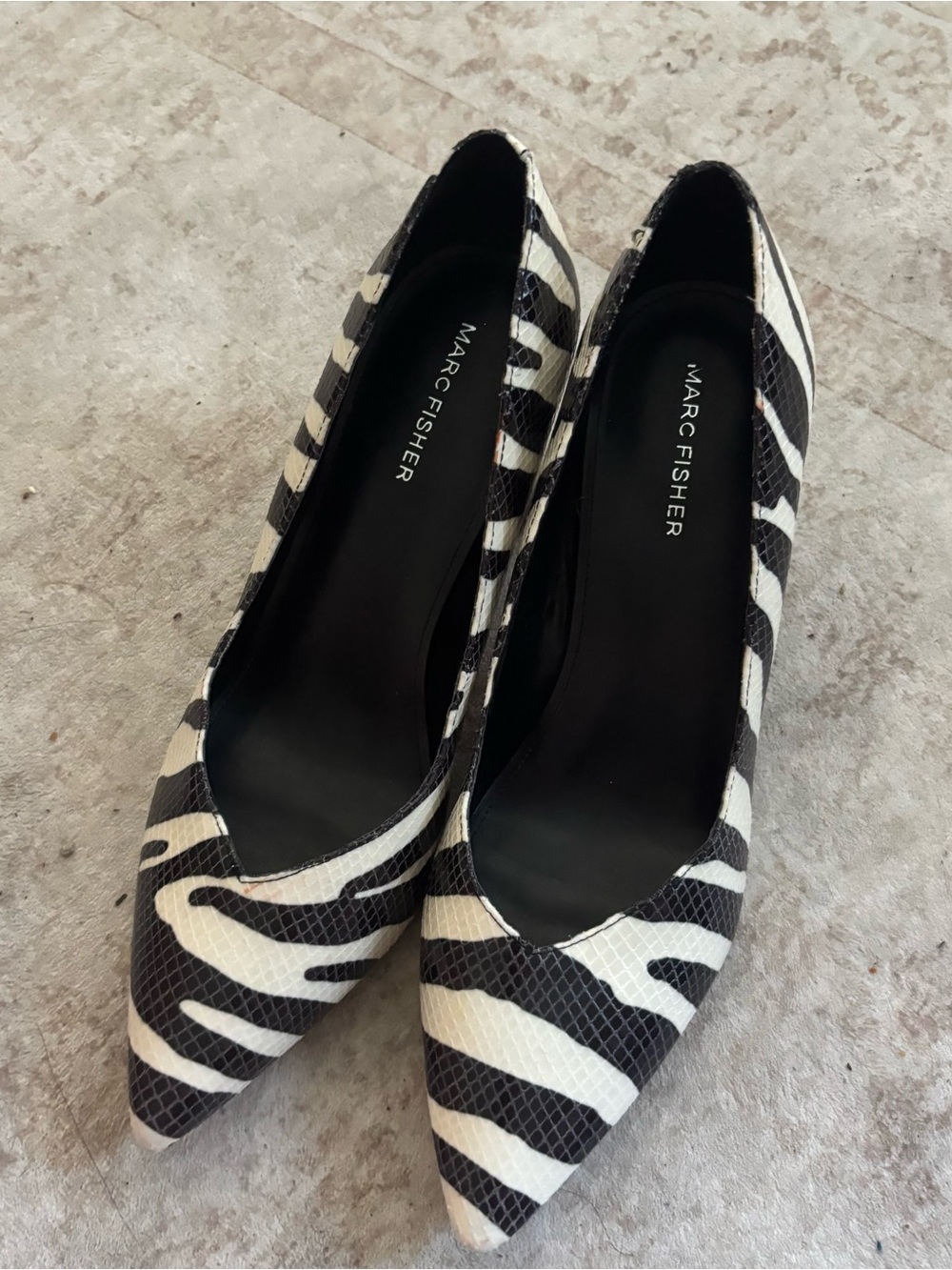 Marc Fisher Zebra-Print Pointed Heels - Black & White